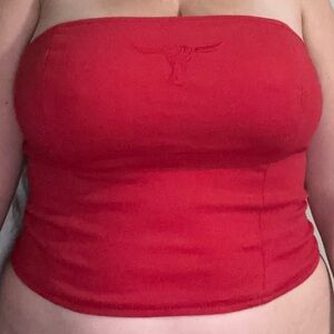 NWT Sergio Valente Hot Red Stretch Strapless Embroidered Tube Top